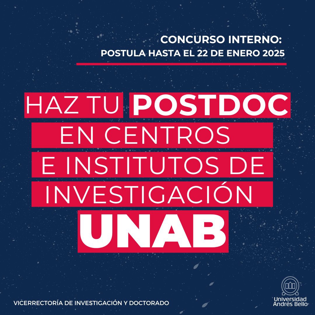 Claudio Azat (@claudioazat) on Twitter photo Oportunidad de Postdoc en la <a href="/uandresbello/">U. Andrés Bello</a> en las áreas de One Health, Cambio Global o Conservación de la Biodiversidad.
Más info: tinyurl.com/3p5wkkz6
Consultas. claudio.azat@unab.cl Oportunidad de Postdoc en la <a href="/uandresbello/">U. Andrés Bello</a> en las áreas de One Health, Cambio Global o Conservación de la Biodiversidad.
Más info: tinyurl.com/3p5wkkz6
Consultas. claudio.azat@unab.cl