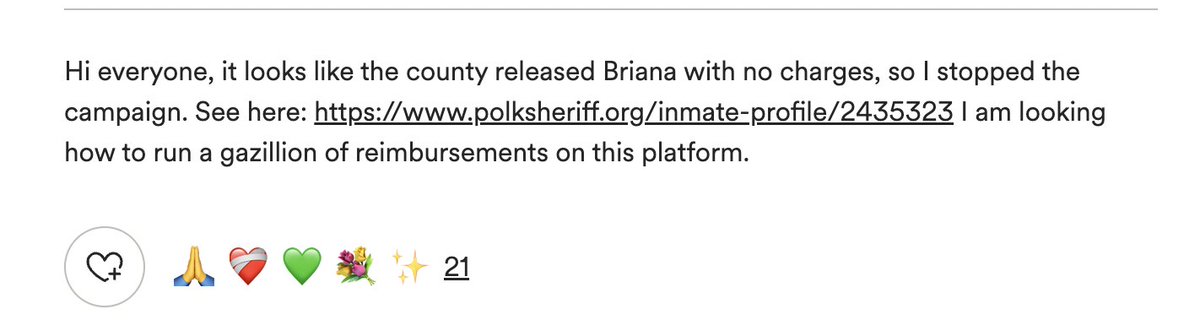 Just deleted my tweet linking to Briana Boston's GoFundMe because looks like there was good news since I last checked! The organizer says she was released without charges and is reimbursing people