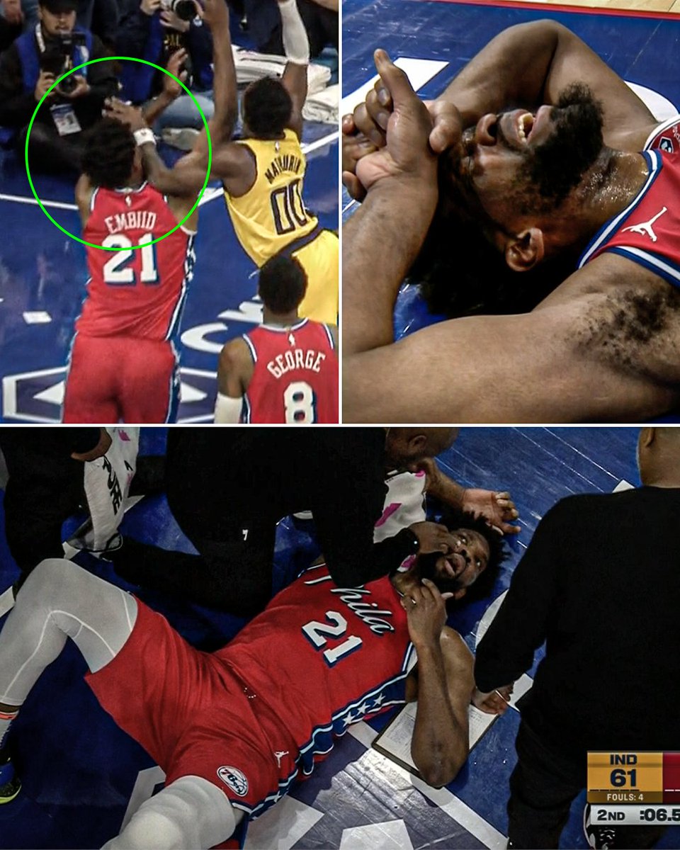 SportsCenter's tweet photo. Joel Embiid appeared to suffer an injury after being hit in the head.

He has yet to return to the game. https://t.co/ftLkQlO0aa