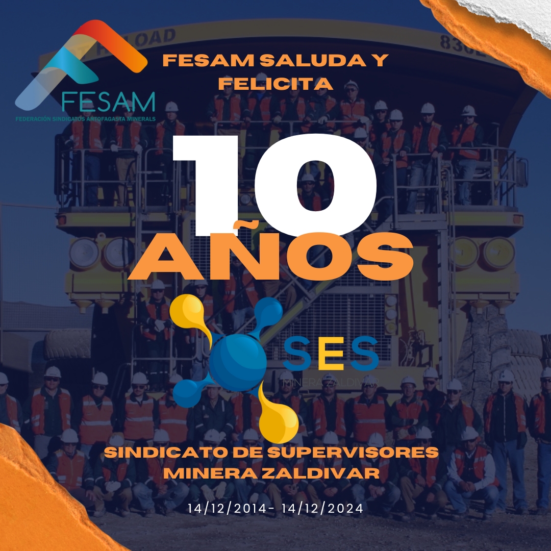 Felicitamos a nuestro sindicato base Sindicato de Supervisores Minera Zaldivar, por estos 10 años de compromiso con sus bases, logros y avances.

<a href="/SSMLP1704/">Sindicato Supervisores Minera Pelambres</a> <a href="/ssmcen/">SSMCEN</a> <a href="/ssmlp17041/">ssmlp1704</a> <a href="/SinSup_Zaldivar/">SInd_Sup_Zaldivar</a> <a href="/Fesuc_Chile/">FESUC</a> <a href="/FESUMINchile/">FESUMIN</a> <a href="/CTMIN_Chile/">Coordinadora de Trabajadores Mineros (CTMIN)</a> <a href="/ctmineria/">CTMIN</a>