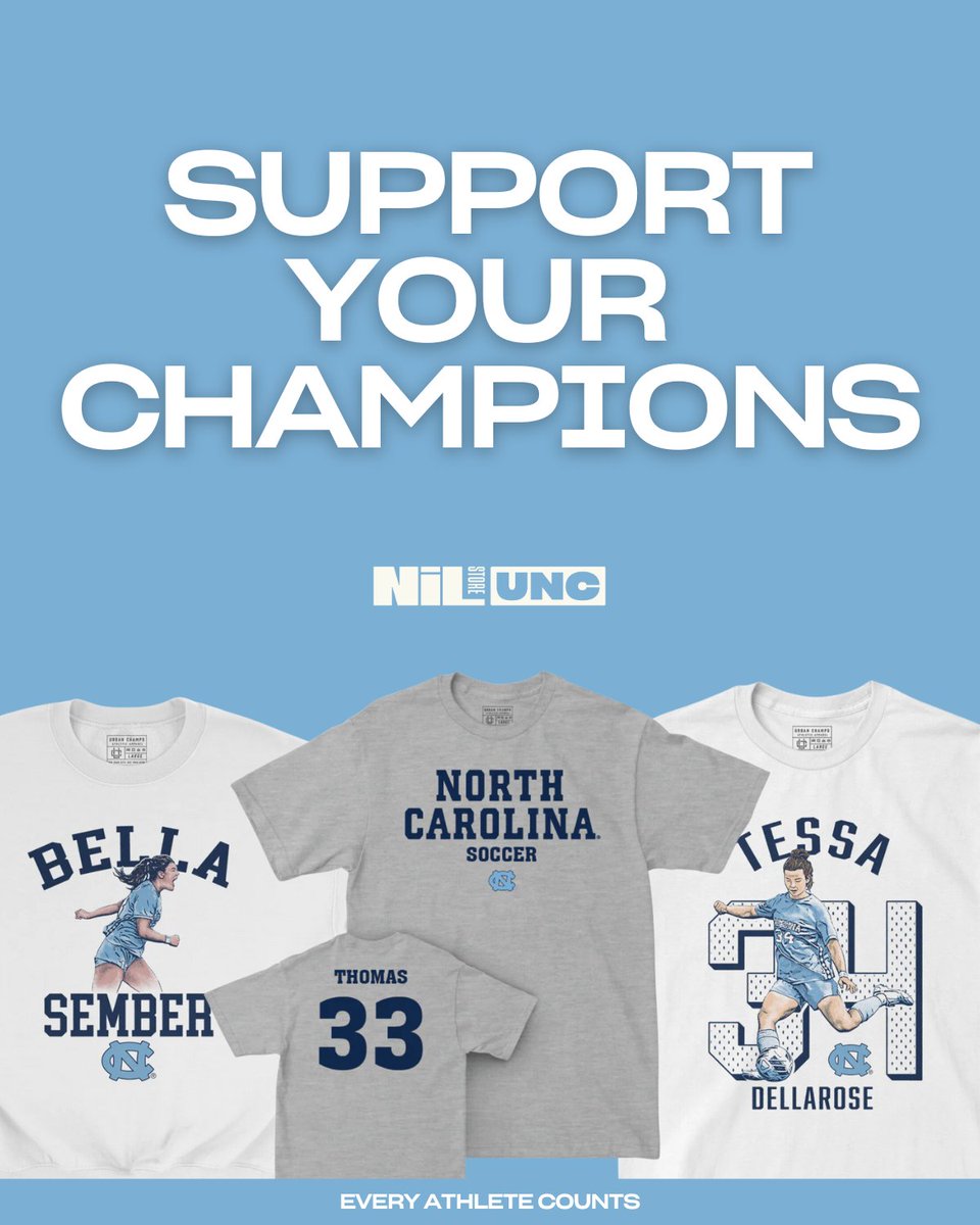 uncnilstore's tweet photo. Get your Women's Soccer merch to support the champs 🏆
➡️https://t.co/fu20RwnBCj
#unc #uncnil #goheels https://t.co/bPaiU2J3Zl