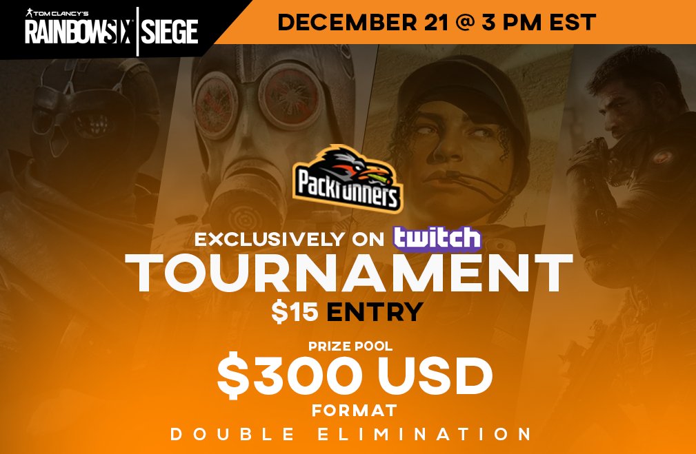 packrnnrs's tweet photo. T-time. 12/21.

Y'all know the drill:

🇺🇸 Open to ALL 
💸$300 MINIMUM Prize pool (likely to increase)

Sign up @ https://t.co/jWLEaw6l0t

#Rainbow6 #RainbowSixSiege #R6esportsNA https://t.co/Vp6Iz0JWEA