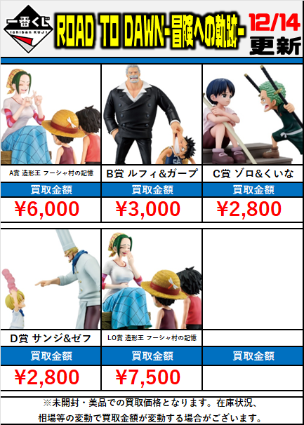 ワンピース 新作 #一番くじ 買取情報‼ □ROAD TO DAWN-冒険への軌跡