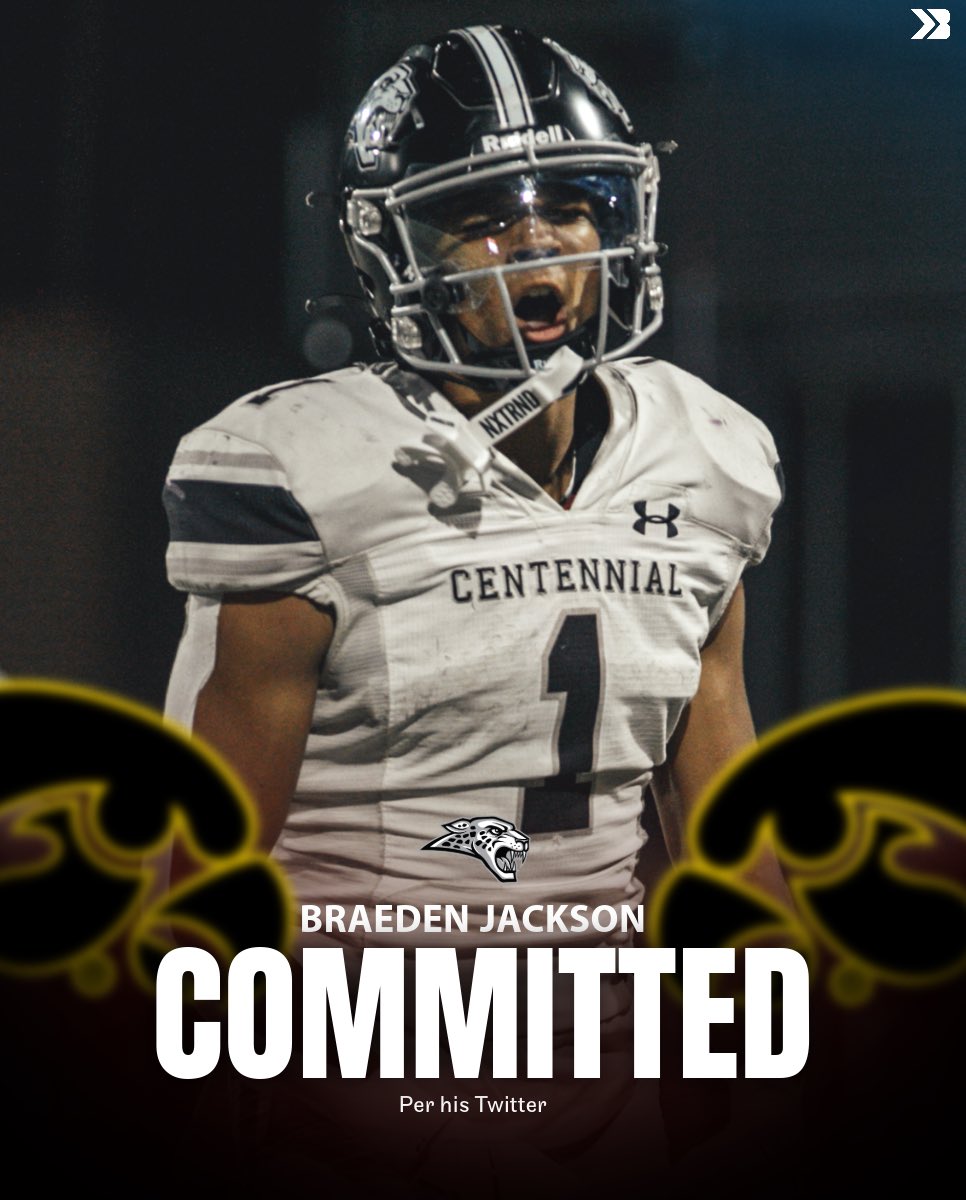 🚨BREAKING🚨

Centennial Star Halfback Braeden Jackson commits to Iowa 🔥

One of the best backs in the state that had 1,964 APY and 27 Total touchdowns.

#iahsfb