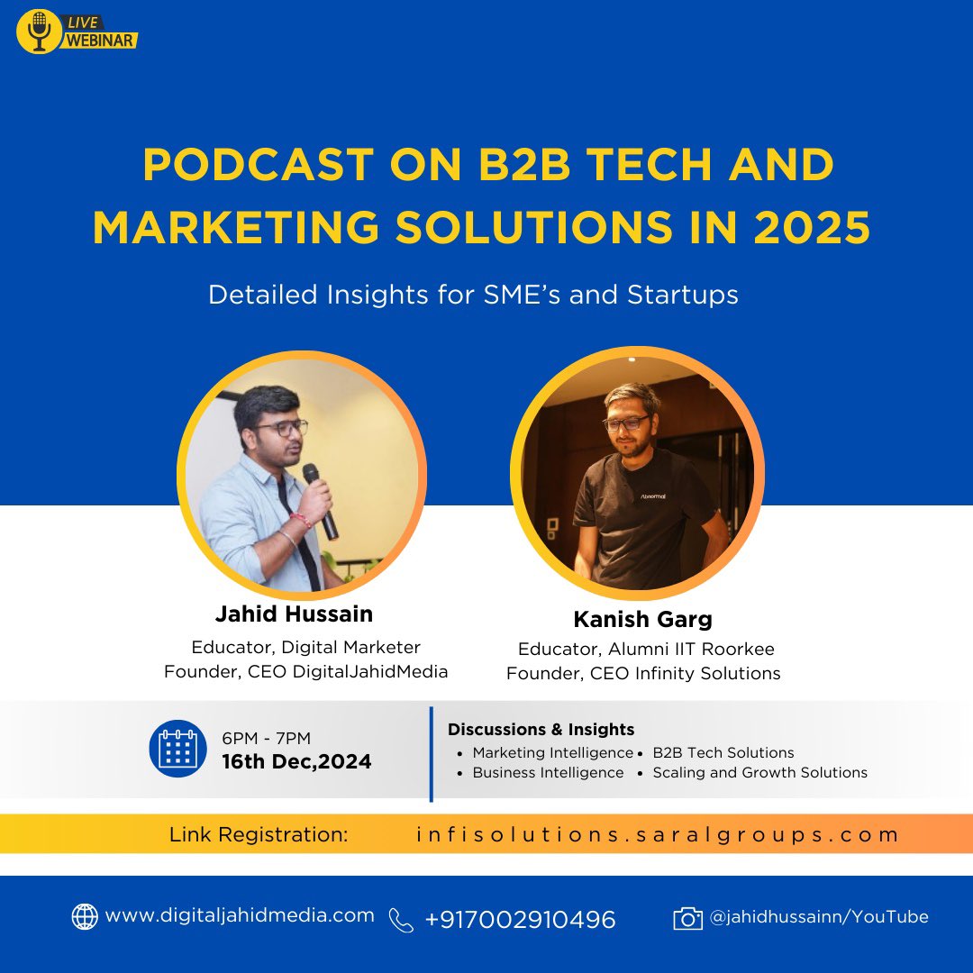 DigitalJahid's tweet photo. Excited to announce an upcoming webinar on the future of B2B tech and marketing solutions in 2025! 

Featuring insightful discussions with Jahid Hussain and Kanish Garg. 

Watch at : https://t.co/BKXSmav92O https://t.co/ksblxbNq0h