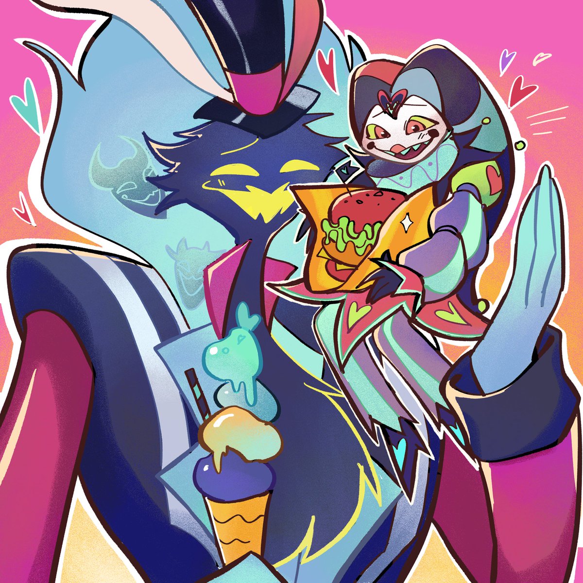 Page_why_t's tweet image. #ozziefizz #HelluvaBossFanart #Fizzarolli #Asmodeus 
they are so sweet🥺