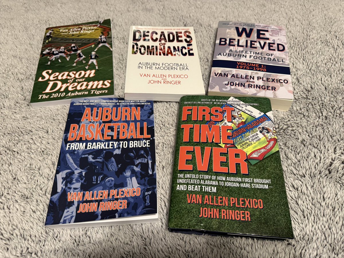 VanAllenPlexico's tweet image. The five Auburn sports books I've co-written with @jkringer .
Hoping we have a reason to write a sixth one come March Madness. We'll see...