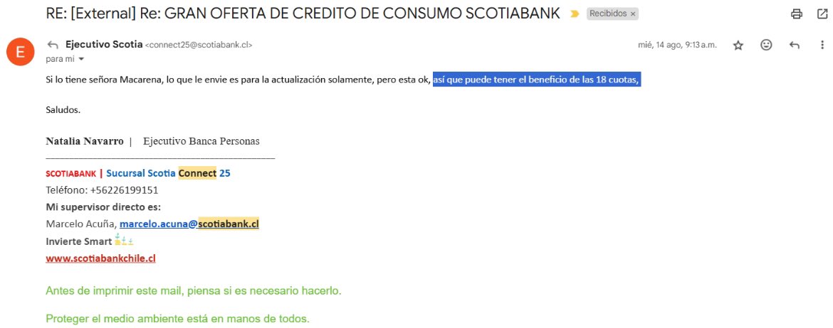 MacaBarragan's tweet photo. @Scotiaayuda_CL sigo esperando q el banco se haga responsable de mi reclamo.En agosto realice compras en 6 cuotas”sin intereses”a través de una campaña en donde el bco me ofreció hasta 18 cuotas,fui precavida y antes confirme con mi ejecutiva y resulta que ahora me cobran interes https://t.co/FFGMO9sj3r