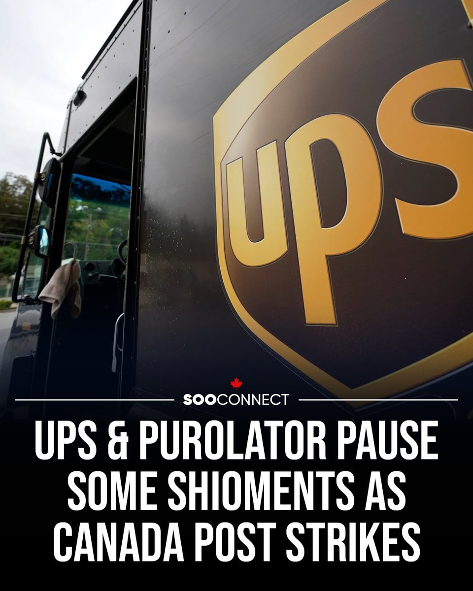 sooconnect's tweet photo. The Canada Post strike, now in its fourth week, is causing widespread disruptions as Purolator and UPS temporarily halt some shipments to manage backlogs. Canadians are facing limited and costlier shipping options during the crucial holiday shopping season.
#SooConnect #TheSoo" https://t.co/W6rxxPkE0B