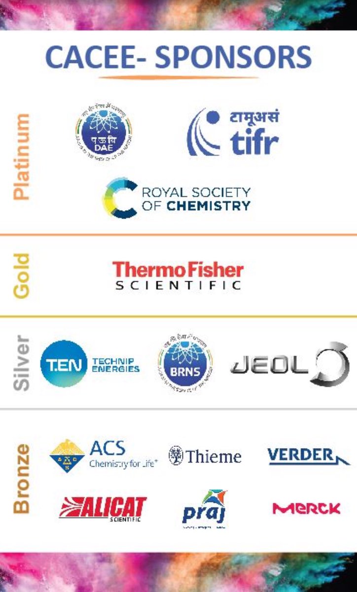 Vivek Polshettiwar (@vpolshettiwar) on Twitter photo Thank you to our generous SPONSORS for making #CACEE2024 possible.
Your support drives impactful discussions and collaborations.
<a href="/DAEIndia/">DAE India</a> #BRNS
<a href="/RoySocChem/">Royal Society of Chemistry</a> <a href="/thermofisher/">Thermo Fisher</a> <a href="/JEOL_Japan/">日本電子株式会社 / JEOL Ltd.【公式】</a> <a href="/AmerChemSociety/">American Chemical Society</a> <a href="/ThiemeGruppe/">Thieme</a> <a href="/TechnipEnergies/">Technip Energies</a> <a href="/MerckHealthcare/">Merck Healthcare</a> #Praj #Alicat #Verder Thank you to our generous SPONSORS for making #CACEE2024 possible.
Your support drives impactful discussions and collaborations.
<a href="/DAEIndia/">DAE India</a> #BRNS
<a href="/RoySocChem/">Royal Society of Chemistry</a> <a href="/thermofisher/">Thermo Fisher</a> <a href="/JEOL_Japan/">日本電子株式会社 / JEOL Ltd.【公式】</a> <a href="/AmerChemSociety/">American Chemical Society</a> <a href="/ThiemeGruppe/">Thieme</a> <a href="/TechnipEnergies/">Technip Energies</a> <a href="/MerckHealthcare/">Merck Healthcare</a> #Praj #Alicat #Verder