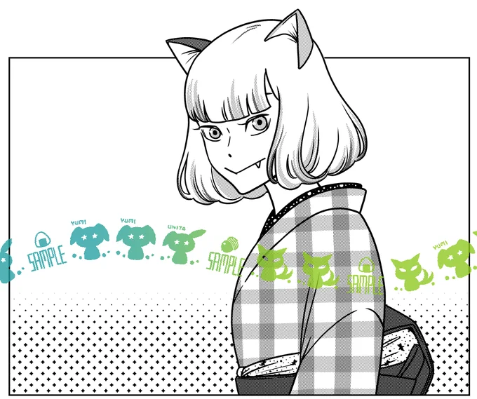 まんがライフオリジナル1月号に「ねこまた印の染物屋さん」8ページ掲載されています。
今月号は恒例のかきおろし年賀状のプレゼントもありますので、ぜひお手にとってみてください。
年賀状と扉ページの着物は同じ反物の雰囲気で描きました。 