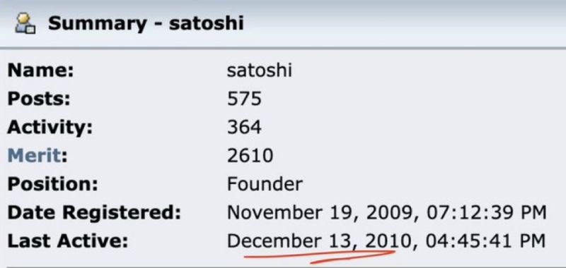 CryptoExpressYT's tweet photo. Dec 13, 2010: Final post on the #Bitcoin forum by #Satoshi Nakamoto. https://t.co/25F4K2D0BT