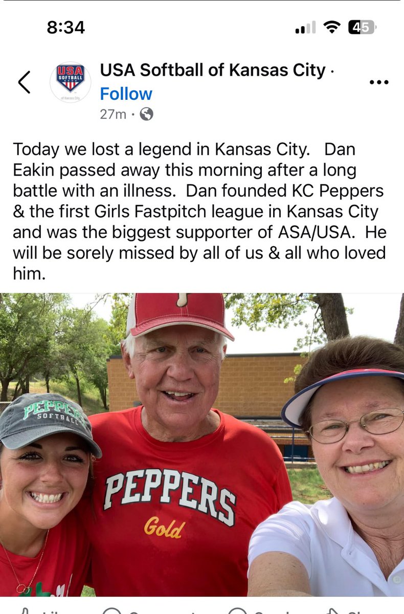 JWall1820's tweet photo. Softball World should morn the loss of a pioneer in the sport!

Rest in peace to Coach Dan Eakin! https://t.co/kPkAODV2nv
