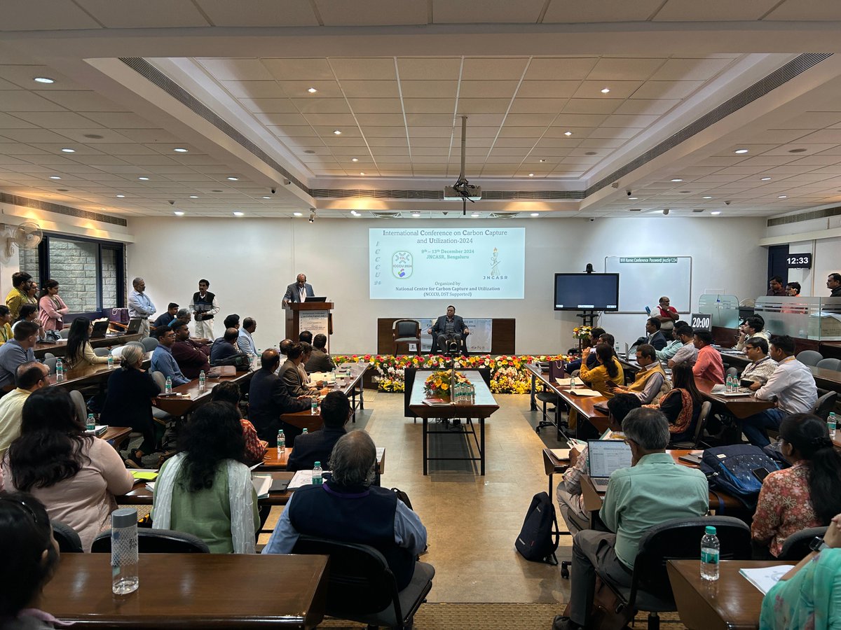SebastianCPeter's tweet photo. We are thrilled with the success of ICCCU24, the first Intl. Conference on Carbon Capture &amp; Utilization. Thanks to DST @IndiaDST, JNCASR, speakers, participants, and sponsors. The presence of Chief Guest Dr. V. K. Saraswat, Member of NITI Aayog, illuminated the event @NITIAayog. https://t.co/ep0KkMcTct