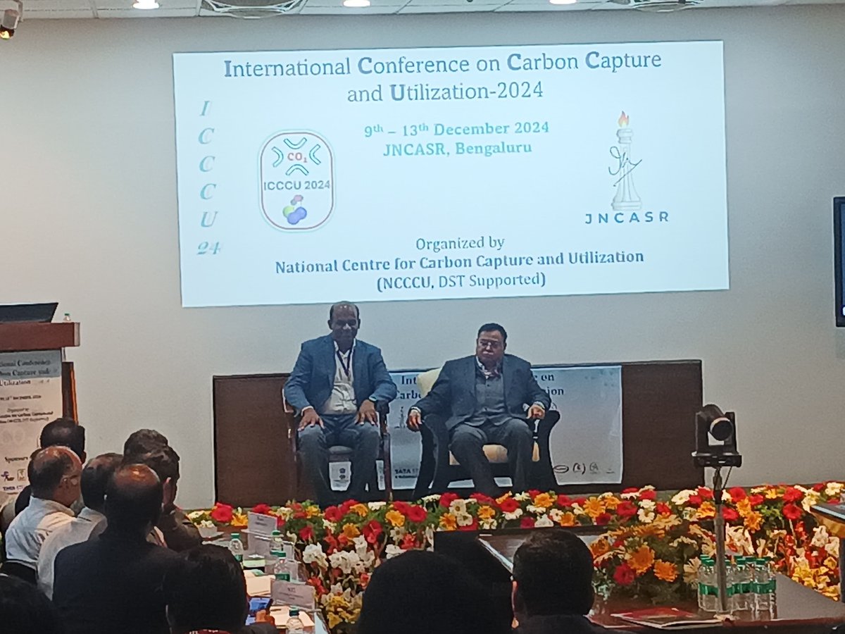 SebastianCPeter's tweet photo. We are thrilled with the success of ICCCU24, the first Intl. Conference on Carbon Capture &amp; Utilization. Thanks to DST @IndiaDST, JNCASR, speakers, participants, and sponsors. The presence of Chief Guest Dr. V. K. Saraswat, Member of NITI Aayog, illuminated the event @NITIAayog. https://t.co/ep0KkMcTct