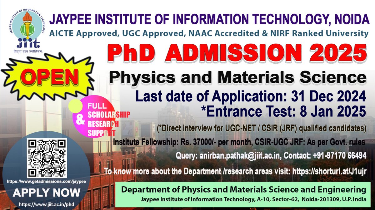 Anirban Pathak (@anirbanpathak) on Twitter photo We are looking for bright and dynamic PhD students at <a href="/pmsejiit/">Physics JIIT</a>. Please share this post and encourage interested students, scientists and industry professionals to apply. We are looking for bright and dynamic PhD students at <a href="/pmsejiit/">Physics JIIT</a>. Please share this post and encourage interested students, scientists and industry professionals to apply.