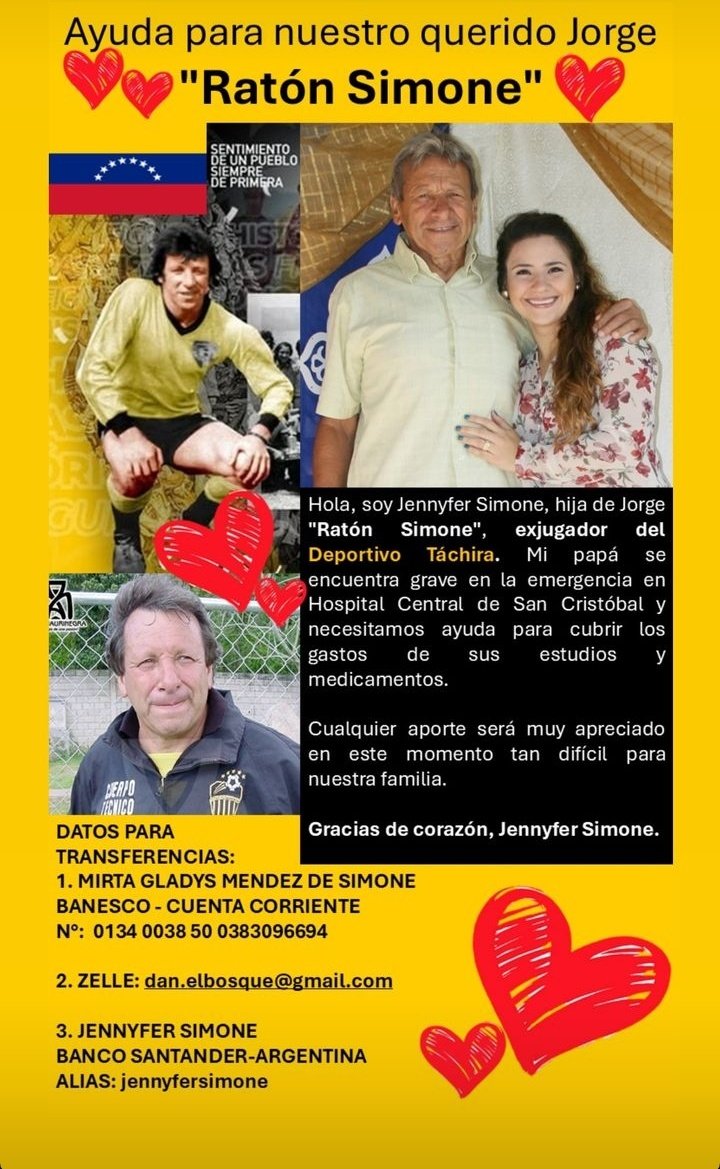 DTachiraYBarras's tweet photo. 📌Brindemos una mano amiga al ex jugador del 🟡⚫ Jorge "Ratón Simone".

¡Dios les Bendiga!🙏 https://t.co/obmM4zzz7F