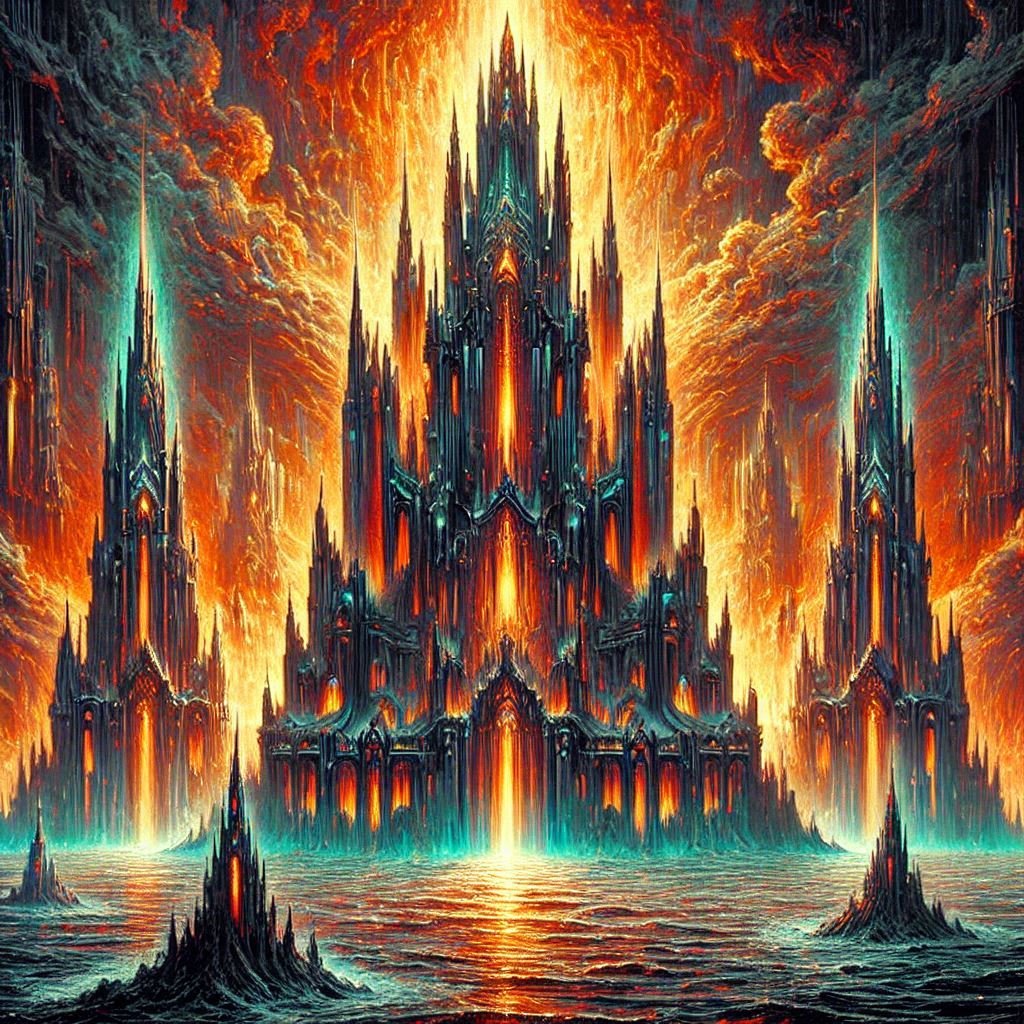 cel67540628's tweet photo. Magma Castle #aiart #aiartwork #ArtisticAI #aiartcommunity #aiartworks #ai #art #generativeart https://t.co/FJ4QBS9ml4