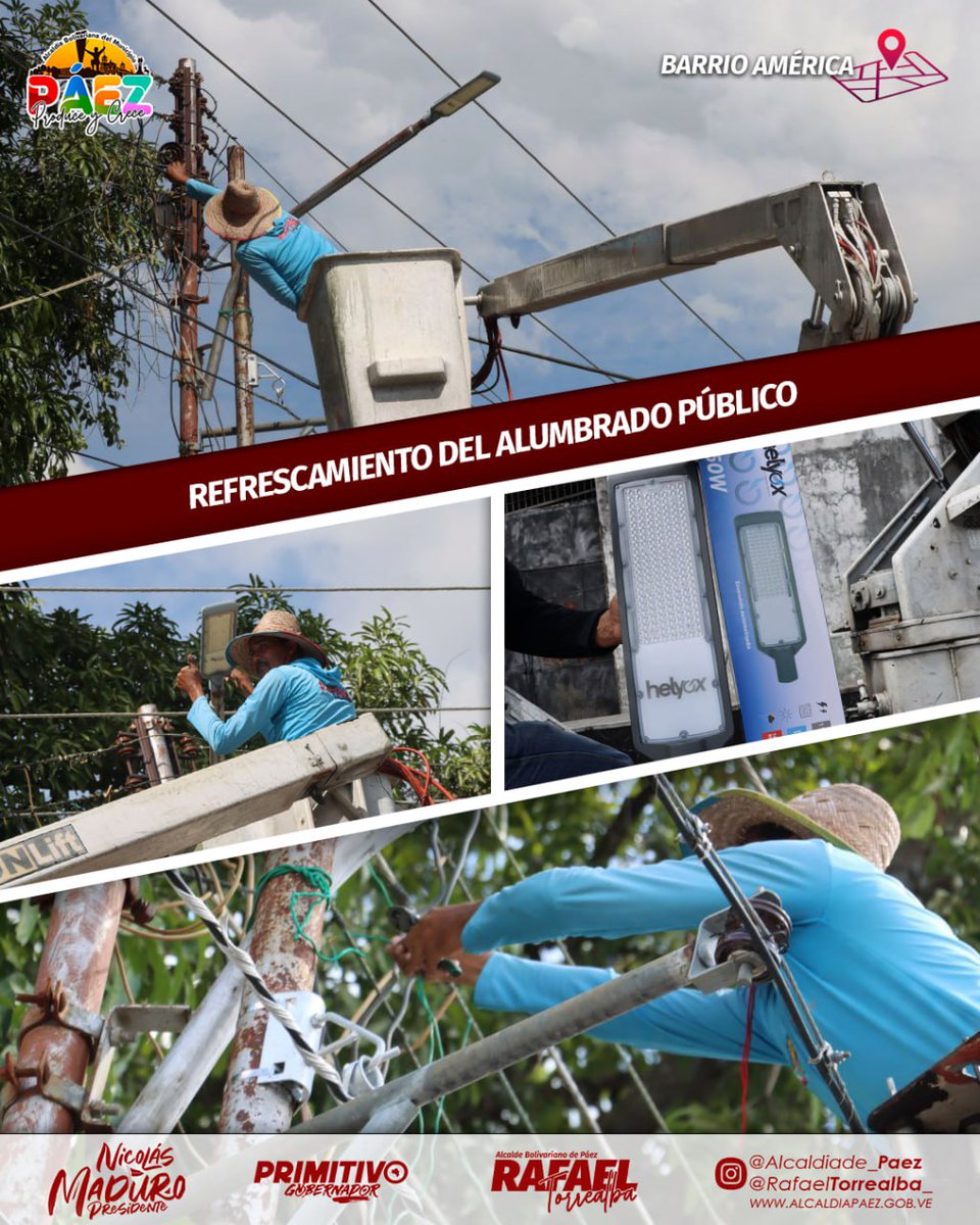 Atendiendo la solicitud de la comunidad, se realizó el refrescamiento del alumbrado público en Barrio América con la intervención de 54 puntos, con reemplazo de 20 luminarias LED y reparación de 34.

Trabajando por un mejor municipio
<a href="/nicolasmaduro/">Nicolás Maduro</a> <a href="/primitivo_ceden/">Primitivo_Cedeno</a> <a href="/rtorrealba_/">Rafael Torrealba</a>