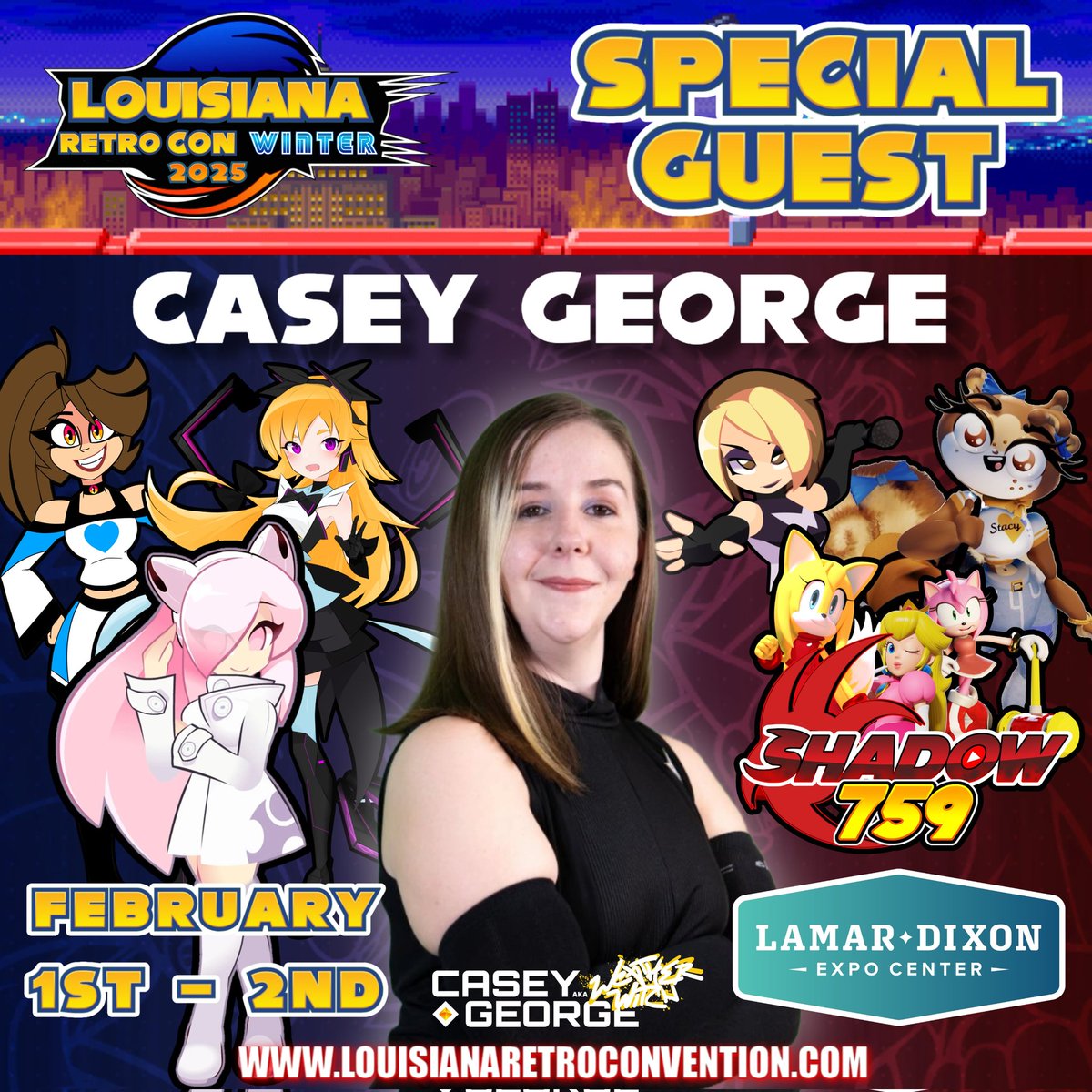 💖☁️CON ANNOUNCEMENT💜⚡️
Excited to announce that I will be guesting at my first OUT-OF-STATE convention in Baton Rouge, Louisiana!
Come visit me at Louisiana Retro Con on February 1-2, 2025! 

Prints, merch, CDs from <a href="/Robotprins/">Robotprins - Shibuya Pixel Art pre-party</a> &amp; Noobe will be at my table!
#voiceactor #anime