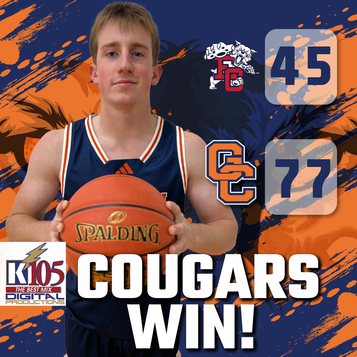 K105sports's tweet photo. BOYS: Grayson County 77 Edmonson County 45 | FINAL

Cougars pick up the biggest margin of victory in the history of the series to improve to 4-0 on the season. @BrodyArmstrong0 led with a career-high 27 points in the win. They will play Bethlehem tomorrow at Green County at 1pm. https://t.co/dA1cxelz62