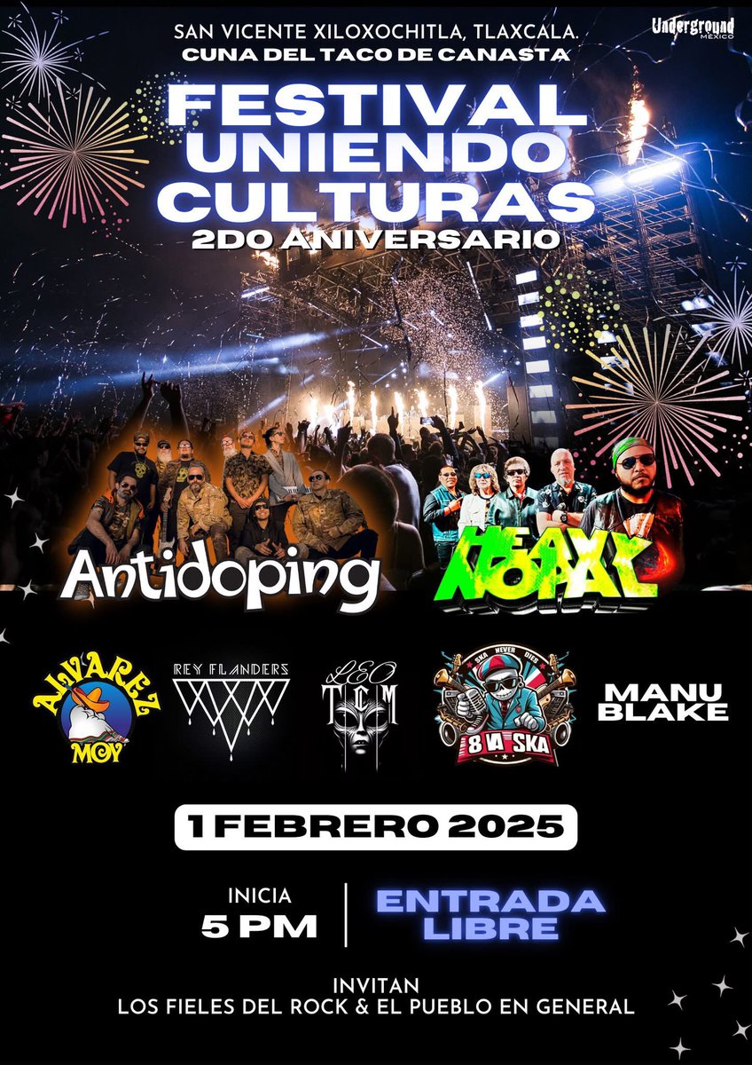 antidopingmx's tweet photo. TLAXCALA!! Nos vemos el próximo 1 de Febrero en la segunda edición del Festival Uniendo Culturas en San Vicente Xiloxochitla, estamos muy contentos de visitarlos y compartir baile y buena vibra con todos ustedes ¡Te esperamos! 💚💛❤️✨🎶 *Entrada Libre*

#antidopingreggae https://t.co/PHLr5FFVp9