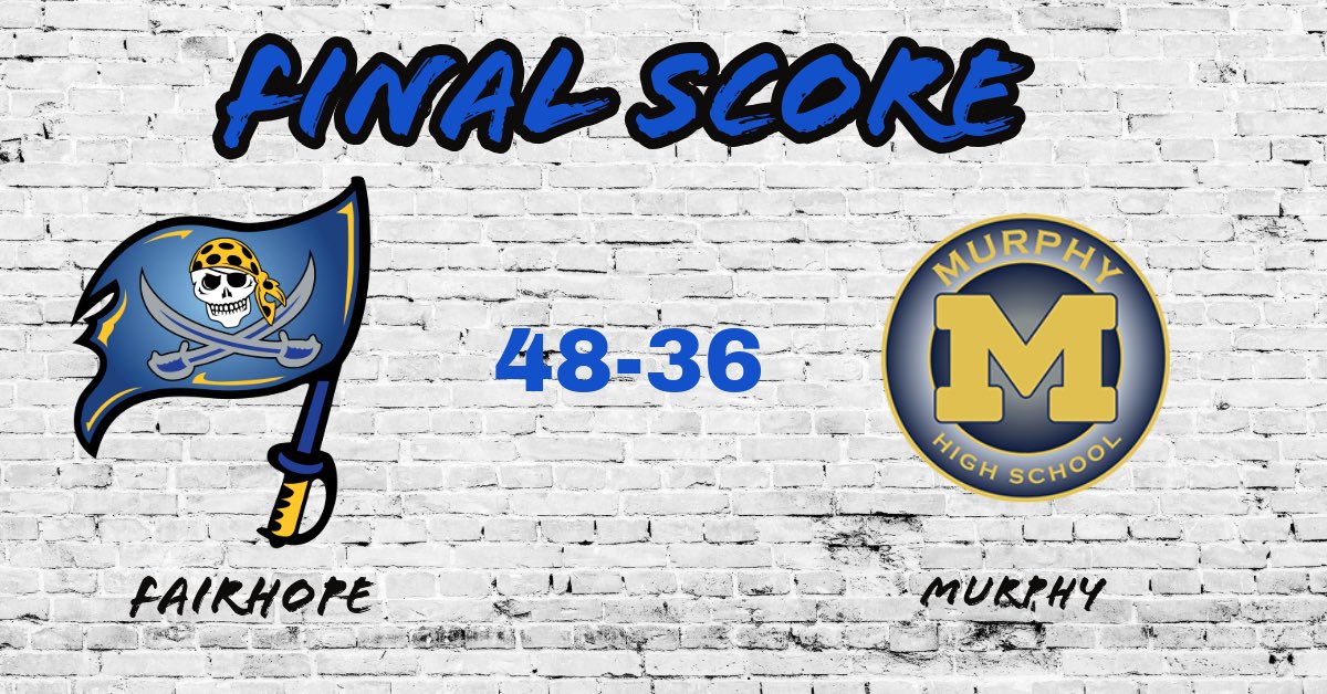 Pirates win! Fairhope defeated Murphy High 48-36. 

Stat Leaders:
Libby Rogers 18 points
Campbell Anderson 11 points, 7 rebounds
Liz Niehuss 10 points, 12 rebounds, 7 steals 
Nylah Loukides 10 rebounds