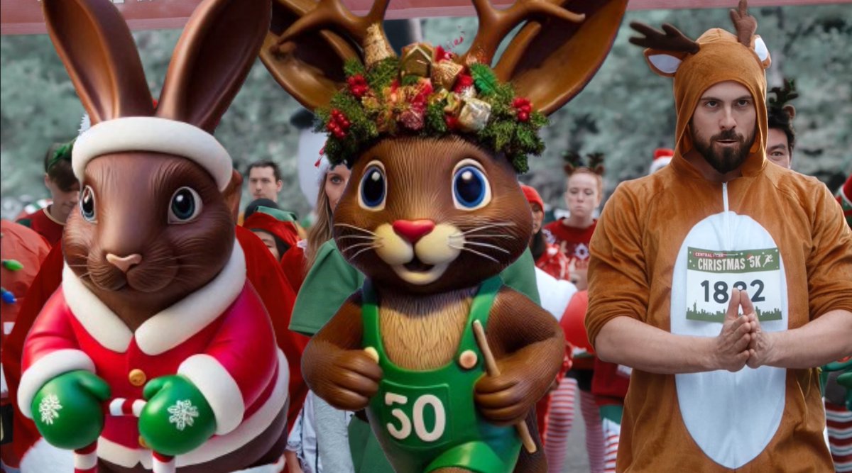 ReggieMah_'s tweet photo. Antlers on, game face ready—@ChrisMcNally_ knows this isn't just a race, it's a showdown. But can a reindeer really beat a chocolate bunny? 🦌🍫 #ChrisMcNally @hallmarkchannel #TLCB https://t.co/3CqhFiClG9
