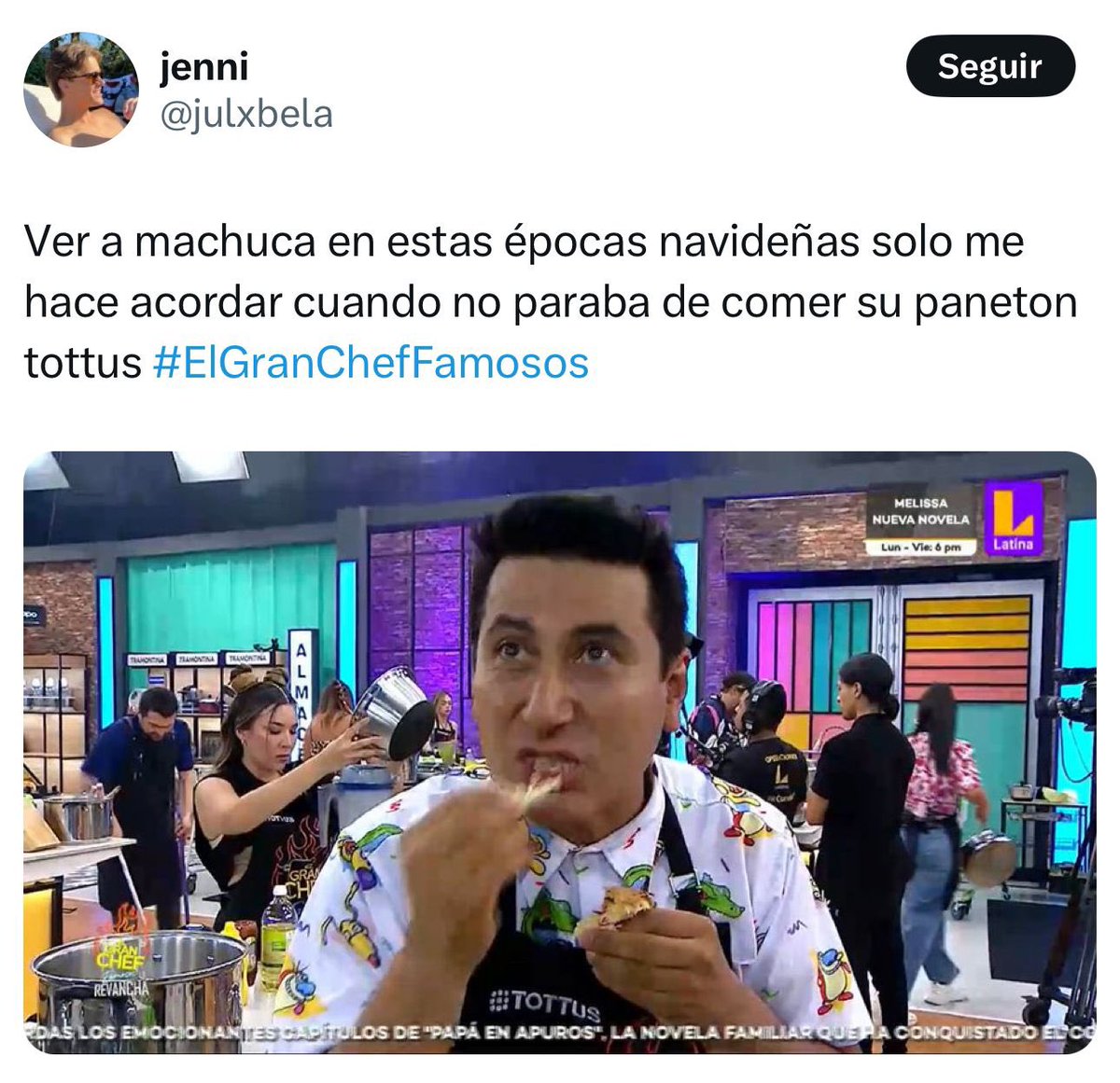 ArmandoMachucaC's tweet photo. LA ALEGRÍA DE LOS MEMES!
Siempre es bueno volver a verlos!
#elgrancheffamosos #entretenimiento #armandomachuca https://t.co/BUvI4MIqhN