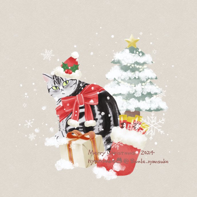 8wale_nyansuke's tweet photo. 🎄むっちりクリスマス🎄
#にゃんすけ猫似顔絵企画 

茶々さん🐱むっちり猫似顔絵で描かせてもらった茶々さんをクリスマスにお着替え🎅

茶々さん完全にプレゼントの一部になっている〜！🎁クリスマスプレゼントはわたしにゃ🐱🎀

#猫イラスト #イラスト https://t.co/3JWuNkTKQ0