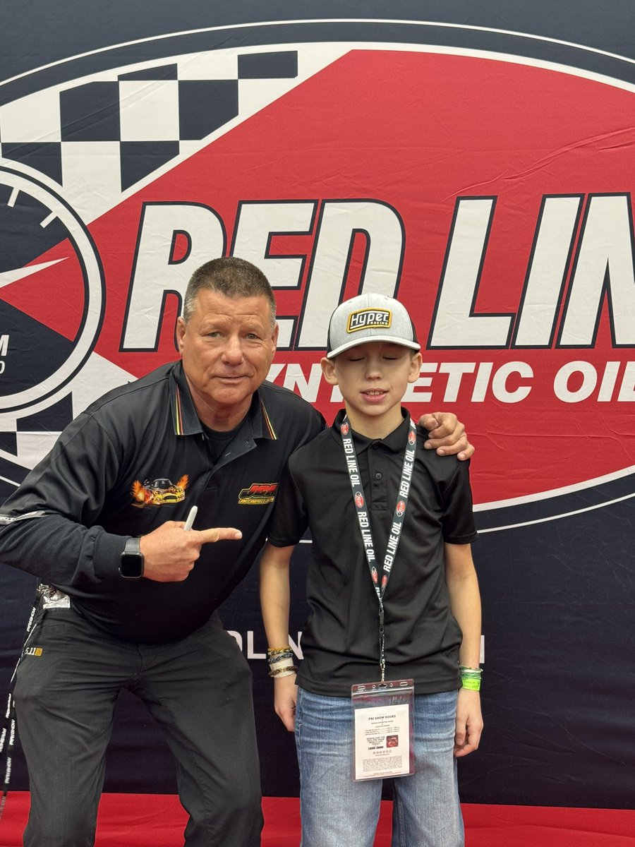 JimCampbellFC's tweet photo. Day two of the PRI show in Indianapolis. Great to hang out with Mark and the #redlineoil management team, thank you Mitchell for the amazing job #onthespotmotorsportsmedia Had the pleasure of meeting Eli Kennedy micro sprint car racer and fellow drag racer Madi. See you all tomorrow 👍🏁 #nhra  #jimcampbellracing #missionfoods #purexhale #herzhauseracing #burromax #performanceracingindustry #indianapolis #Huntingtonbeach