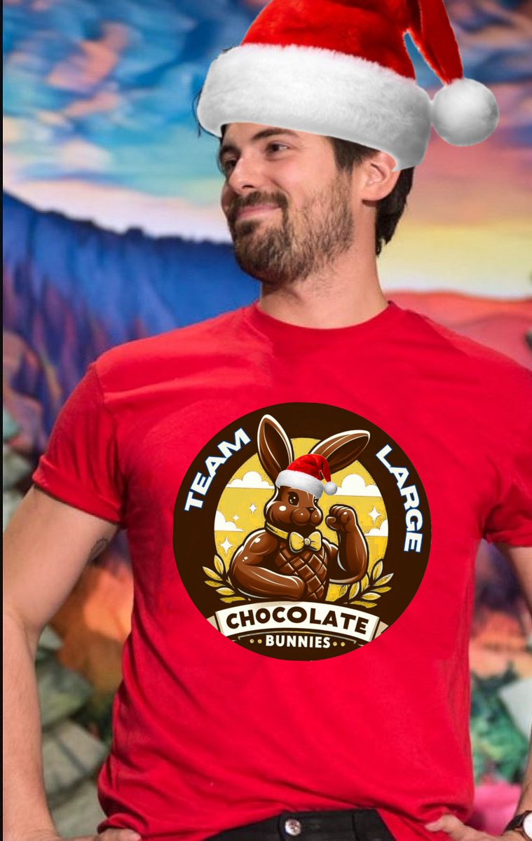 ReggieMah_'s tweet photo. Chris McNally’s Santa hat and #TeamLargeChocolateBunnies shirt say it all: he’s our favorite, &amp; we’ve got nothing but love and support for him. We love you, Chris, and we’ll always have your back! Merry Christmas. 🐇❤️🎅 #ChrisMcNally @hallmarkchannel @ChrisMcNally_ #TLCB https://t.co/hQ9EbKTysC