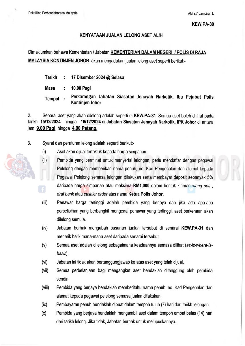 twthartanah's tweet photo. Lelongan kenderaan lucuthak Polis Johor. https://t.co/Yc8iHVXMGF