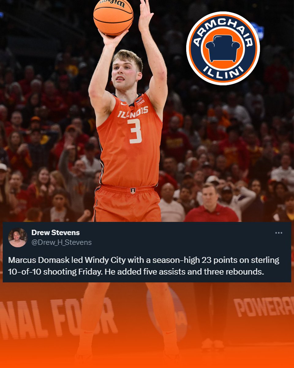 ArmchairIllini's tweet photo. Great game tonight from Marcus Domask who did not miss a shot tonight on 23 points https://t.co/GJak40lsab