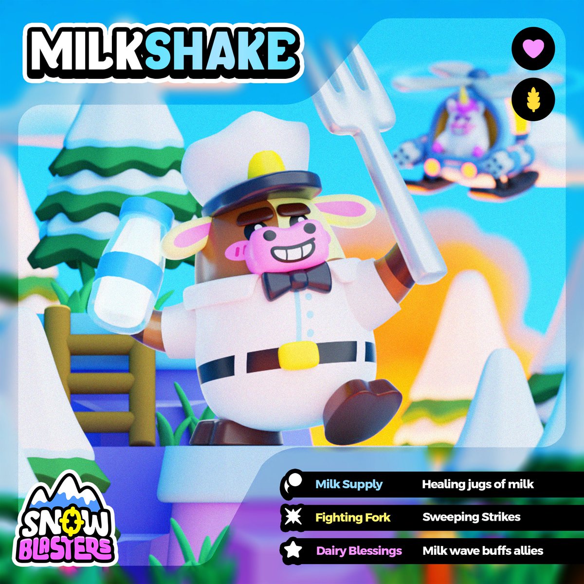ryanconnollyart's tweet image. Meet Milkshake! 
He belongs to the Healer and Farm classes and heals allies with milk!
What characters would you like to see?
#SnowBlasters