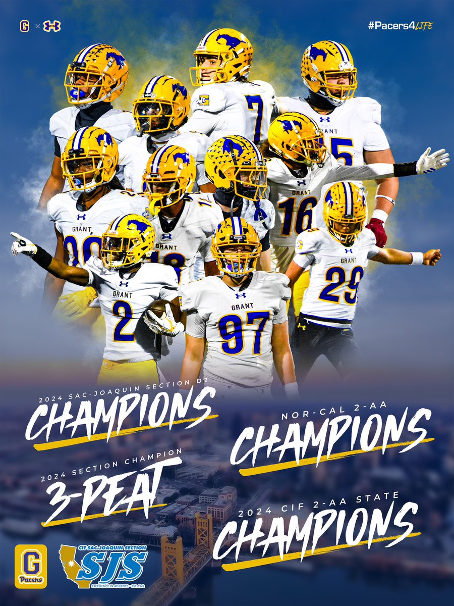Your 2024 CIF 2AA State  Champions!!!! THE Grant Union High School Pacers!!🔵🟡🐴