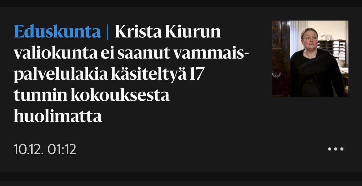 Musta on melko erikoista, kuinka sote-valiokunta muuttui Kiurun valiokunnaksi Hesarin uutisotsikoissa ja leipiksessä. Etenkin, kun näin otsikoidut uutiset eivät ole keskittyneet Kiurun johtamiseen. 

Olisi voinut istua Kiurun roolia taustoittavaan laajempaan juttuun.