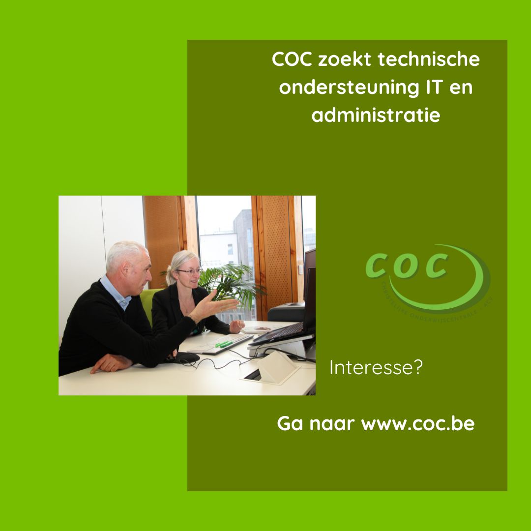 COC is op zoek naar een nieuwe collega. Klopt je hart voor onderwijs en word je warm van het idee onze collega's te ondersteunen op vlak van IT en administratie? Heb je zin in een gevarieerde job? Krijg je graag tijd om te groeien? 👉 coc.be
#COC #SamenSterk