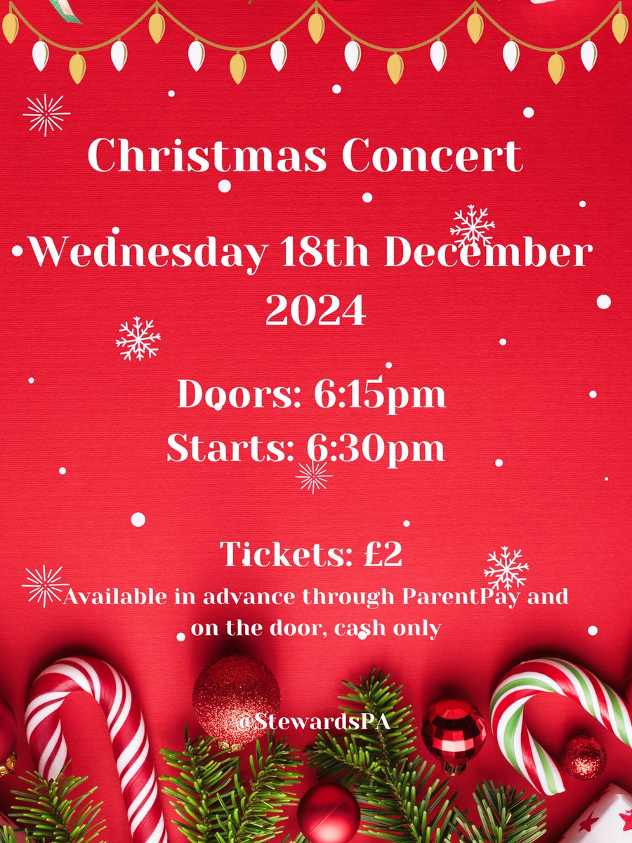 Don’t forget our <a href="/StewardsAcademy/">Stewards Academy</a> Christmas concert this Wednesday.  All details on the poster…. 🎄 <a href="/vicgoddard/">Vic Goddard</a> <a href="/yourharlow/">Your Harlow</a> <a href="/StephenDrew72/">Stephen Drew🔸🇪🇺 🇺🇦</a> <a href="/StewardsPA/">Stewards Performance</a>