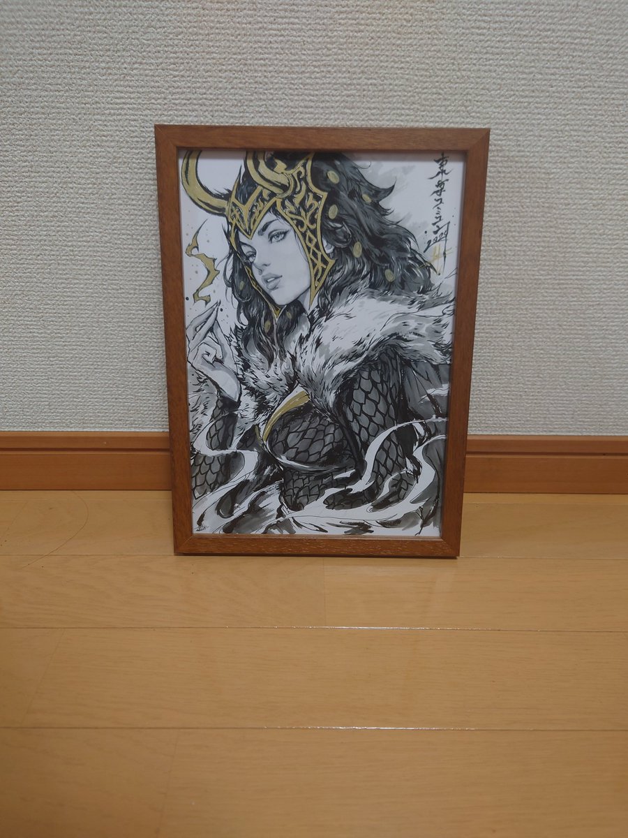 東京コミコン2024
アーティストアレイのコミッションでmuju先生（<a href="/mujumonster/">Muju</a>）に描いていただいたレディロキのイラストを額に入れてみた

どこに飾ろう
壁にかけたいけど
画鋲を打つの禁止されてるし
どうするかな