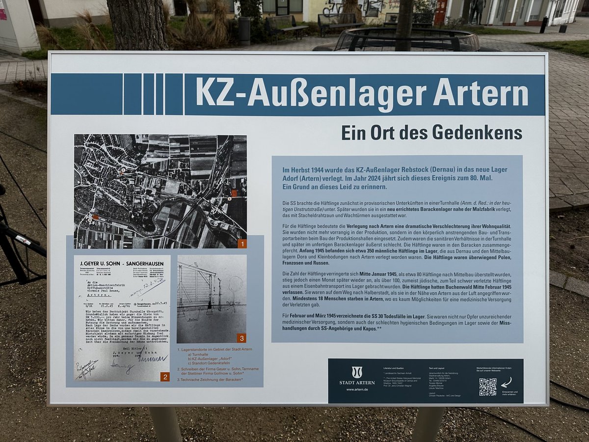 JensChristianW1's tweet photo. Gestern weihten Bürgermeister Blümel und die Kirchengemeinde #Artern zwei Infotafeln zur Erinnerung an das KZ-Außenlager „Adorf“ in Artern ein. Es wurde vor 80 Jahren von der SS eingerichtet, mindestens 30 Häftlinge überlebten die Deportation nach Artern nicht. https://t.co/EH9wNpg3ii