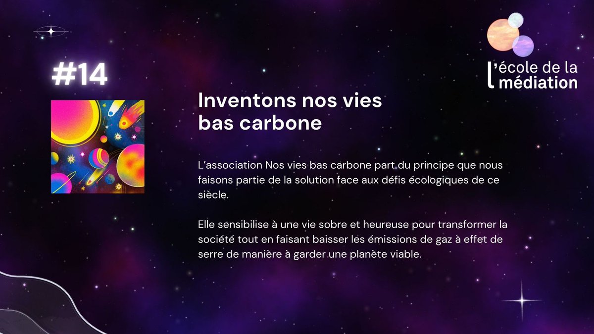 Calendrier de l’avent ''Médiation des #futurspossibles''

𝟭𝟰 𝗱𝗲́𝗰𝗲𝗺𝗯𝗿𝗲 : 𝗶𝗻𝘃𝗲𝗻𝘁𝗼𝗻𝘀 𝗻𝗼𝘀 𝘃𝗶𝗲𝘀 𝗯𝗮𝘀 𝗰𝗮𝗿𝗯𝗼𝗻𝗲 🍫 🌟 🌏
👉 buff.ly/3UWMYWb

#calendrierdelavent #décembre