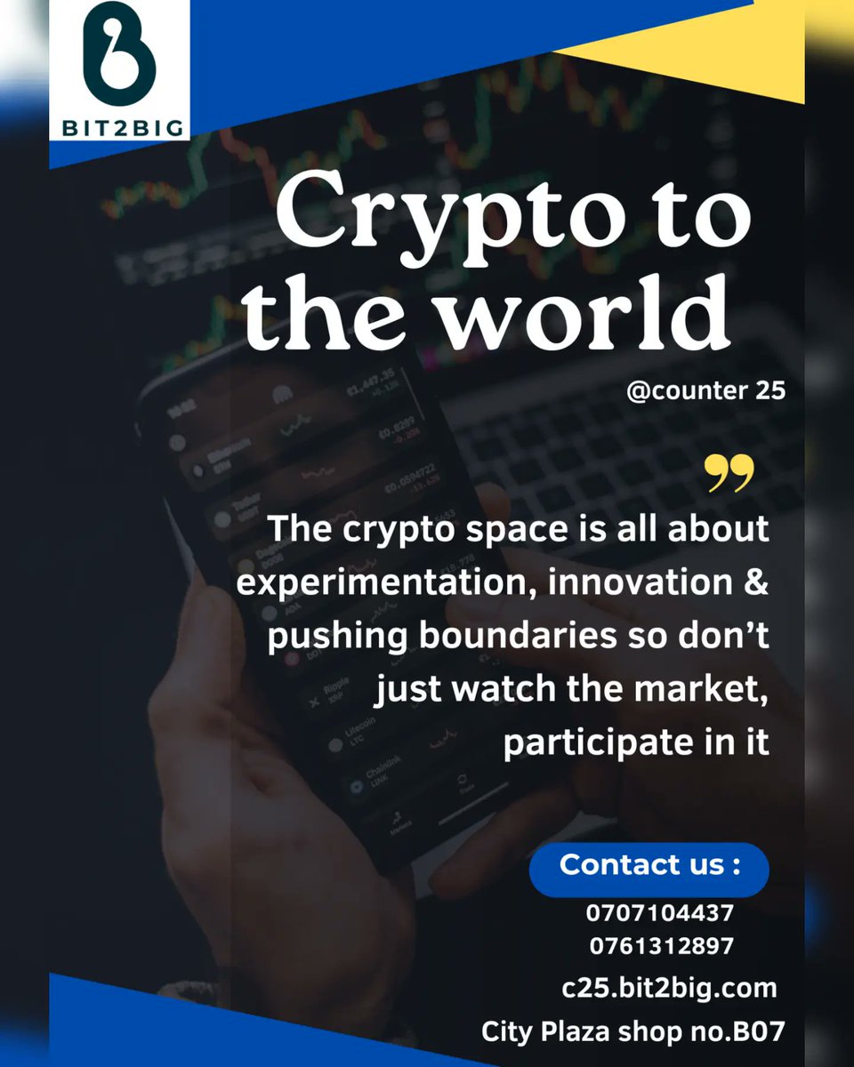 25_counter's tweet photo. Cryptocurrency is a way for people to take control of their own financial destiny, wait no more come through at counter 25 to get your journey started @bit2big @counter25
#cryptotrade #cryptocurrency #trending https://t.co/Ta4VafJBG9