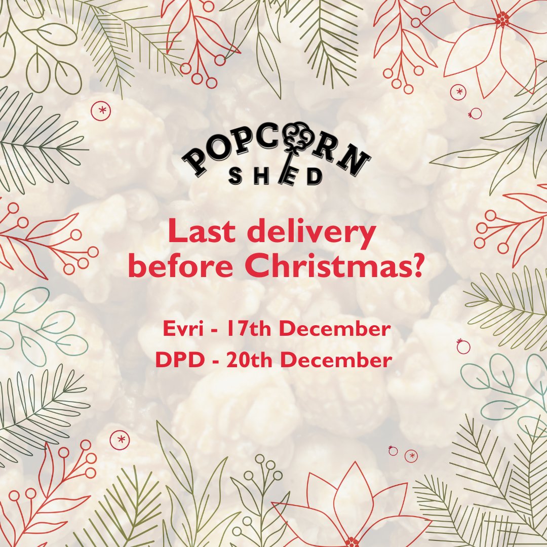 Popcorn Shed (@popcornshed) on Twitter photo Get your Popcorn Shed goodies in time for the big day!
Here's the last dispatch dates:
Evri - 17th December
DPD - 20th December
DHL UK - 20th December
DHL Europe - 18th December
DHL Rest of World - 17th December
l8r.it/xt2i Get your Popcorn Shed goodies in time for the big day!
Here's the last dispatch dates:
Evri - 17th December
DPD - 20th December
DHL UK - 20th December
DHL Europe - 18th December
DHL Rest of World - 17th December
l8r.it/xt2i