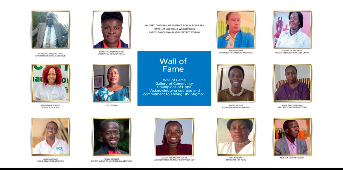 Uganda Network of Young People Living with HIV (@unypa1) on Twitter photo Shining bright on the Wall of Fame!
Huge congratulations to our incredible staff <a href="/UncleDricAdoni/">Uncle_Dric_Adoni</a> and <a href="/Lovi_Nakayiza/">Lovinca Nakayiza</a> for being recognized by <a href="/Uganetlaw/">UGANET</a> as Community Champions of Hope for their courage and commitment to ending HIV stigma. 👏
#BBBG #PhillyLutaayaMemorialDinner Shining bright on the Wall of Fame!
Huge congratulations to our incredible staff <a href="/UncleDricAdoni/">Uncle_Dric_Adoni</a> and <a href="/Lovi_Nakayiza/">Lovinca Nakayiza</a> for being recognized by <a href="/Uganetlaw/">UGANET</a> as Community Champions of Hope for their courage and commitment to ending HIV stigma. 👏
#BBBG #PhillyLutaayaMemorialDinner