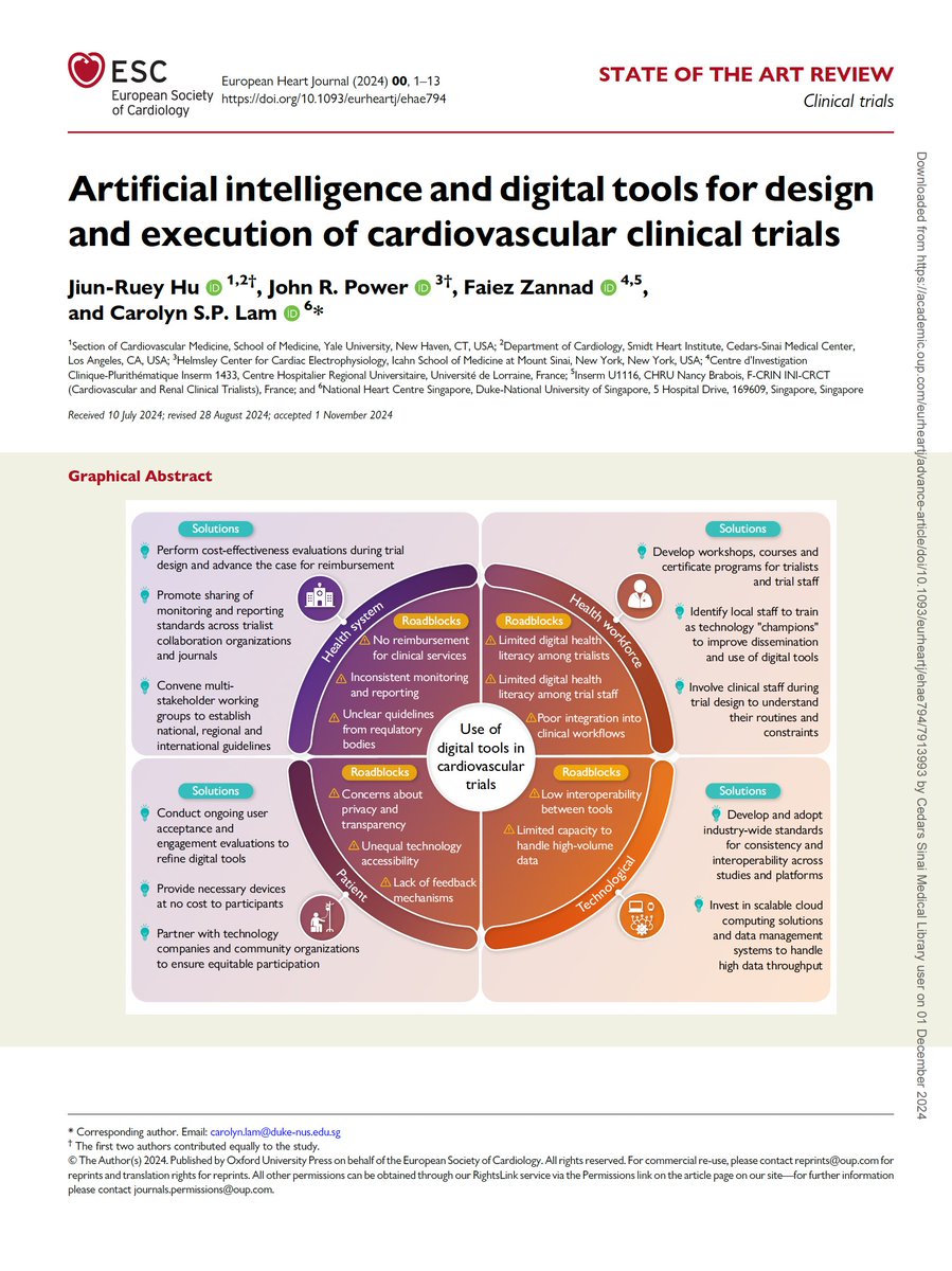 Ruey Hu, MD, MPH (@ruey_hu) on Twitter photo Please read more in our State of the Art Review <a href="/ESC_Journals/">European Society of Cardiology Journals</a> <a href="/ehj_ed/">EHJ Editor-in-Chief</a> "Artificial intelligence and digital tools for design and execution of cardiovascular clinical trials". doi.org/10.1093/eurhea…
Really enjoyed writing with coauthors <a href="/JohnPowerMD/">John Power</a> <a href="/FaiezZANNAD/">Faiez ZANNAD</a> <a href="/lamcardio/">Carolyn Lam</a> – Please read more in our State of the Art Review <a href="/ESC_Journals/">European Society of Cardiology Journals</a> <a href="/ehj_ed/">EHJ Editor-in-Chief</a> "Artificial intelligence and digital tools for design and execution of cardiovascular clinical trials". doi.org/10.1093/eurhea…
Really enjoyed writing with coauthors <a href="/JohnPowerMD/">John Power</a> <a href="/FaiezZANNAD/">Faiez ZANNAD</a> <a href="/lamcardio/">Carolyn Lam</a> –