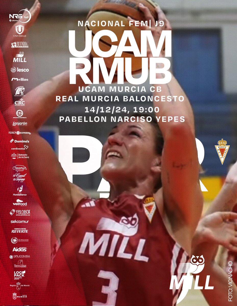 #J9 | NACIONAL FEMENINO
UCAM MURCIA CB
REAL MURCIA BALONCESTO
Sábado 14/12/24, 19:00
PABELLON NARCISO YEPES