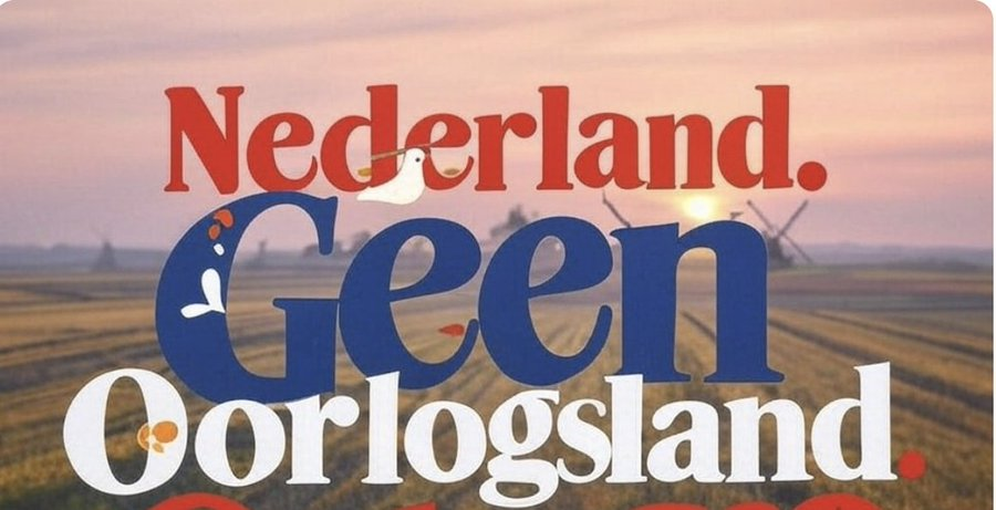 veen_els's tweet photo. Goed idee van Jan Bennink, @superjan, waar ik me graag bij aansluit. Nederland geen oorlogseconomie. Laat Rutte, Bauer en Brekelmans en al die oorlogshitsers in de Tweede Kamer zelf maar gaan vechten. Van mijn kinderen blijven jullie af. #NederlandGeenOorlogsland https://t.co/9O8gkfZbri