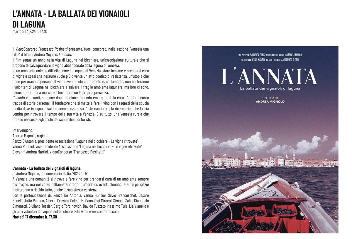 L'annata alla Casa del Cinema di Venezia. 
Martedì 17 dicembre alle 17:30.