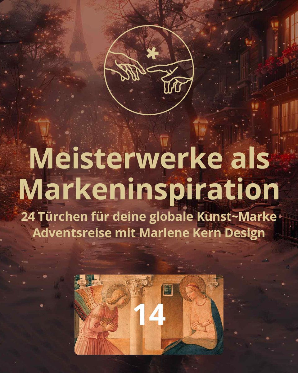 🌲✨ Masterpieces as Brand Inspiration ✨🌲 14th Door – Your AI ✨ “Knowledge is the beginning of wisdom, but the application of this knowledge is the path to true excellence.” Socrates – Discover how “The Annunciation” can inspire your art brand! 🎨💡 marlenekerndesign.de/en/advent-mast…